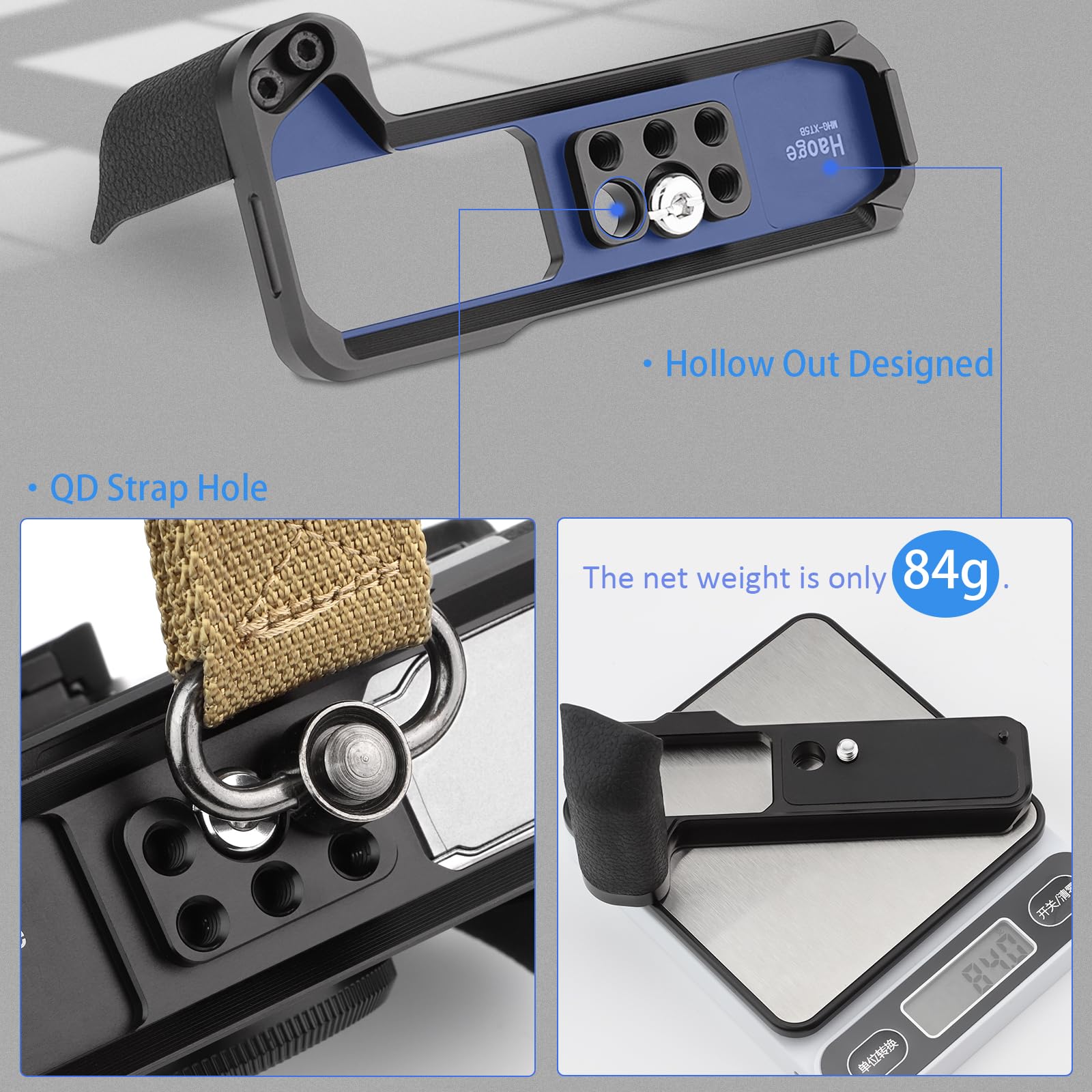 Maniglia Haoge X-T5 per Fuji XT5 con impugnatura laterale ergonomica in silicone, piastra Arca Swiss per DJI RS2/RS-C2/RS3/RS3-PRO/Mini Stabilizzatore Gimbal, Nero MHG-XT5B
