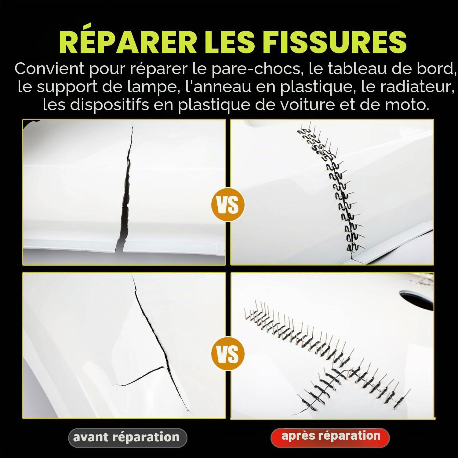 Machine de soudage en plastique 100W, kit de réparation de pare-chocs de voiture, agrafeuse à chaud avec 200 clous de soudage, plat/coin extérieur/coin intérieur/boucles