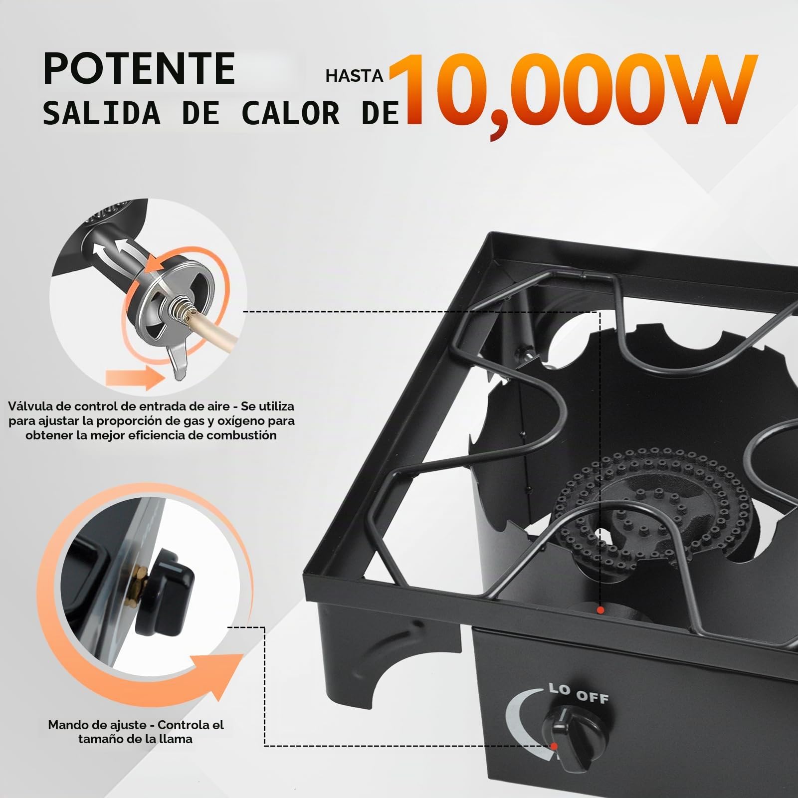 BACOENG Hornillo de Gas con 2 quemadores con patas desmontables, Hornillo Camping Gas Portatil con 1.5M Manguera y Regulador Presión 50 mbar