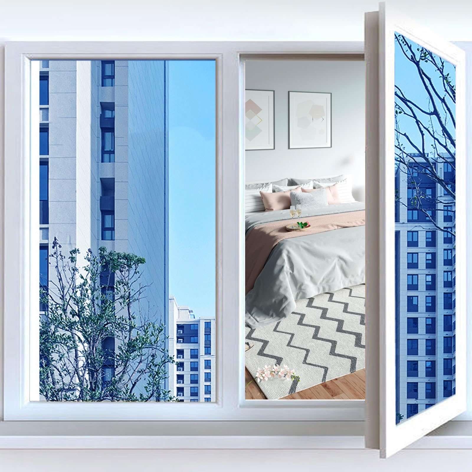 Vinilo para Ventanas 90 x 220 cm Cristal Unidireccional Protector de Privacidad Anti 99% UV y Anti 92% IR Película Electrostática de Cristal para Hogar Oficina, Azul Oscuro