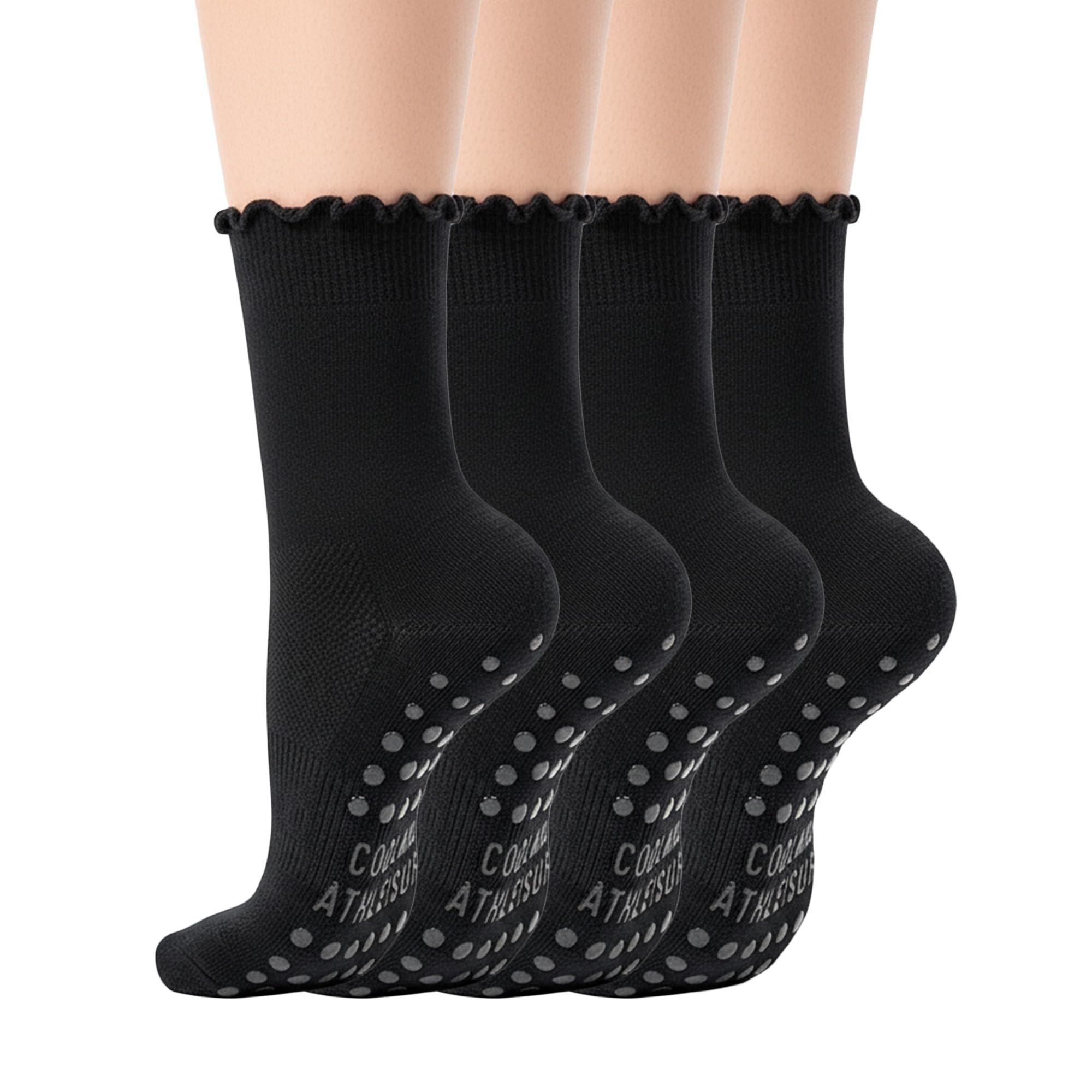 CoolMate Pilates Socks - Non Slip Grip Socks for Women, Ruffle, Crew