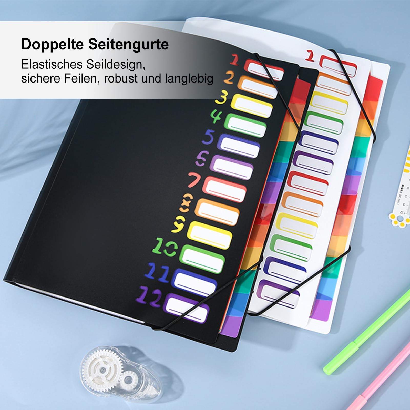 Souvik Trieur 12 Colorés Compartiments A4 avec Étiquettes Trieur Document avec Élastique Classeur A4 PPplastique Imperméable Porte Document Rangement Documents pour Bureau École et Maison (1 pièce