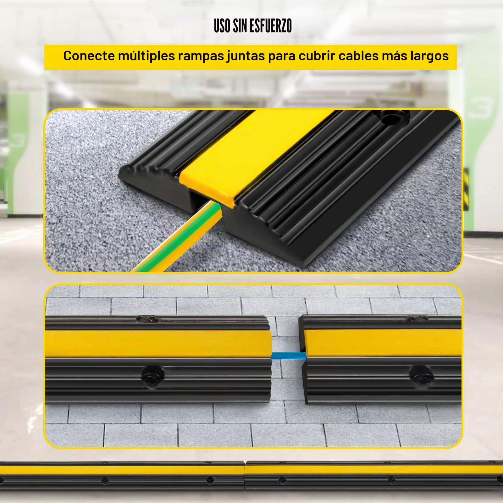 VEVOR Protector de Cables para Suelo Carga de 8164 kg Pasacables Suelo 102 x 15,5 x 3 cm Canaleta Cables Suelo el Reductor de Velocidad para Protección de Cables Eléctricos