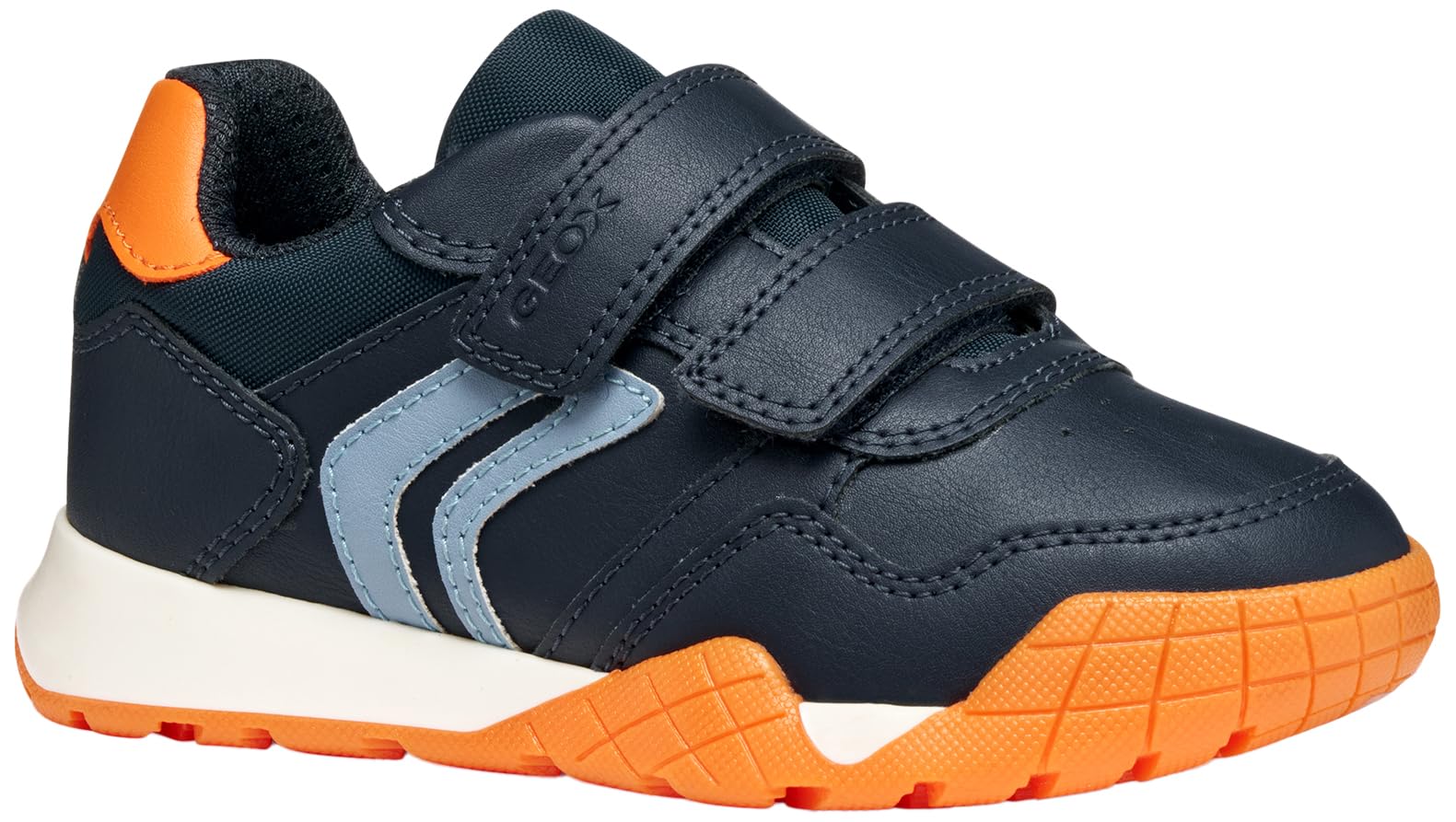 Geox J RANN-E BOY Sneaker, Navy/Orange, 12.5 UK