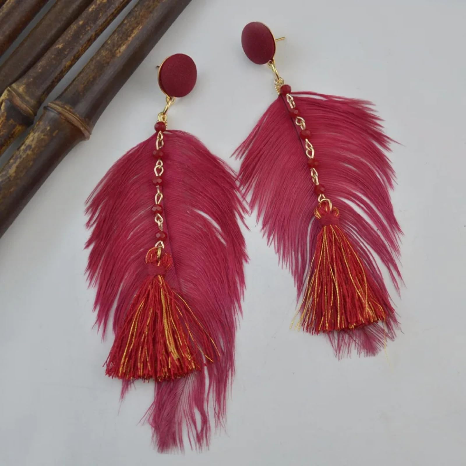 Pendientes de Plumas para Mujeres - Pendientes colgados de Plumas para Mujeres Boho Hilo de Seda Long y aretes de abatimiento ui