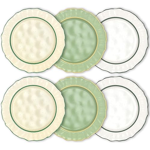 REOMORE Ceramic Dinner Plates Set of 6, 10.5 inch Matte Glazed Pasta Plates with flower Rim for Salad, Steak, Dessert, Scratch and Chip Resistant, Microwave, Oven, Dishwasher Safe