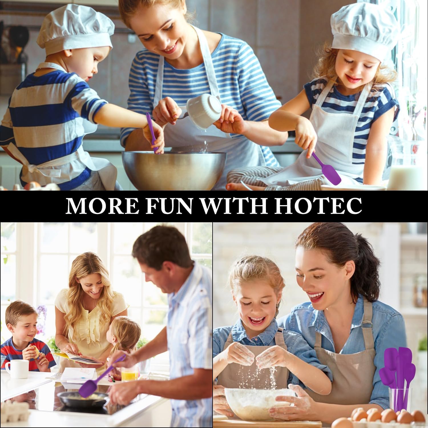 Juego de 6 espátulas de silicona de grado alimenticio, resistentes al calor, núcleo de acero inoxidable, utensilios de cocina antiadherentes para cocinar, hornear y mezclar (morado)