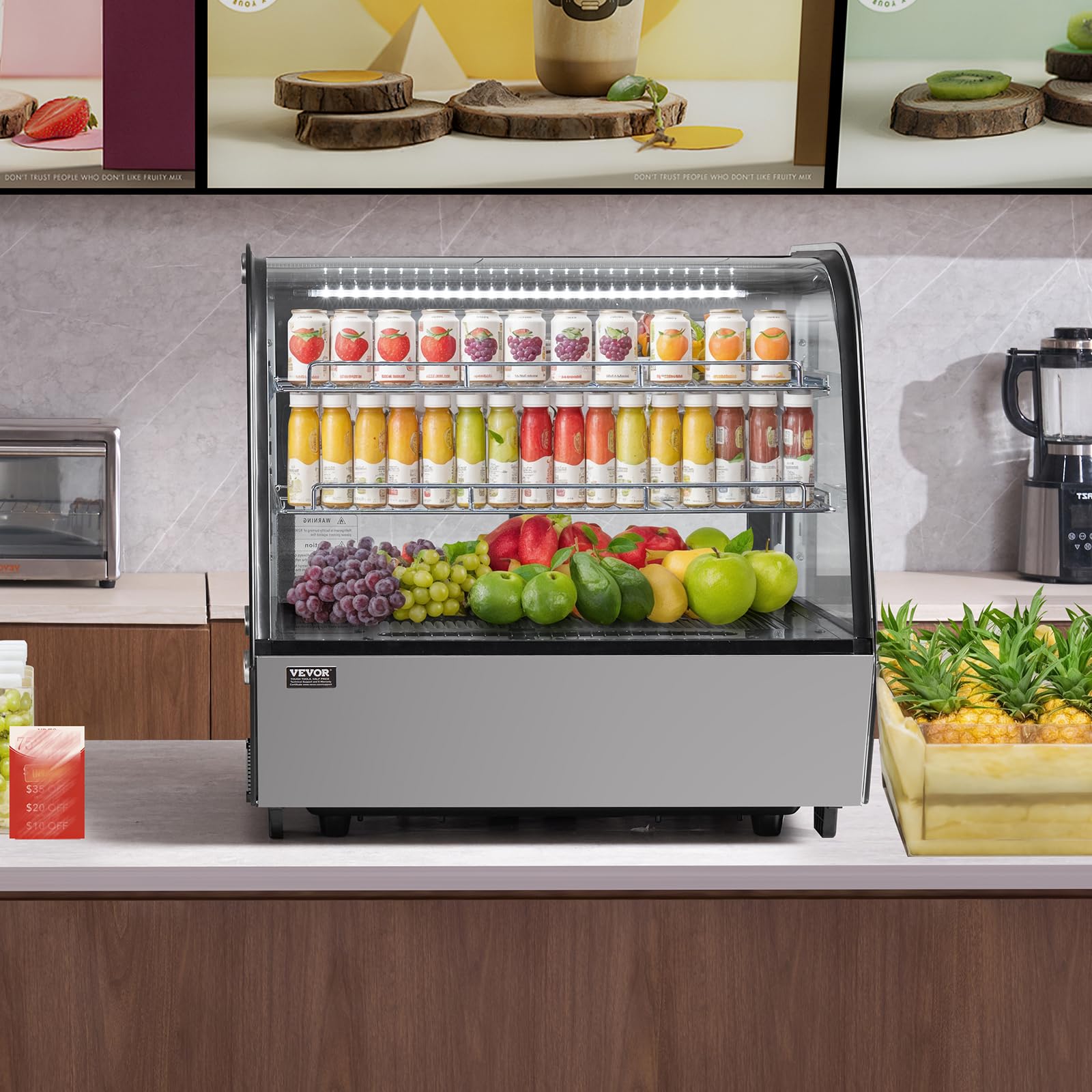 VEVOR Vitrina Refrigerada Comercial 115 L Vitrina de Pastelería de 2 Niveles Refrigerador con Iluminación LED Enfriamiento TURBO Enfriamiento por Aire sin Escarcha, para Pasteles de Panadería