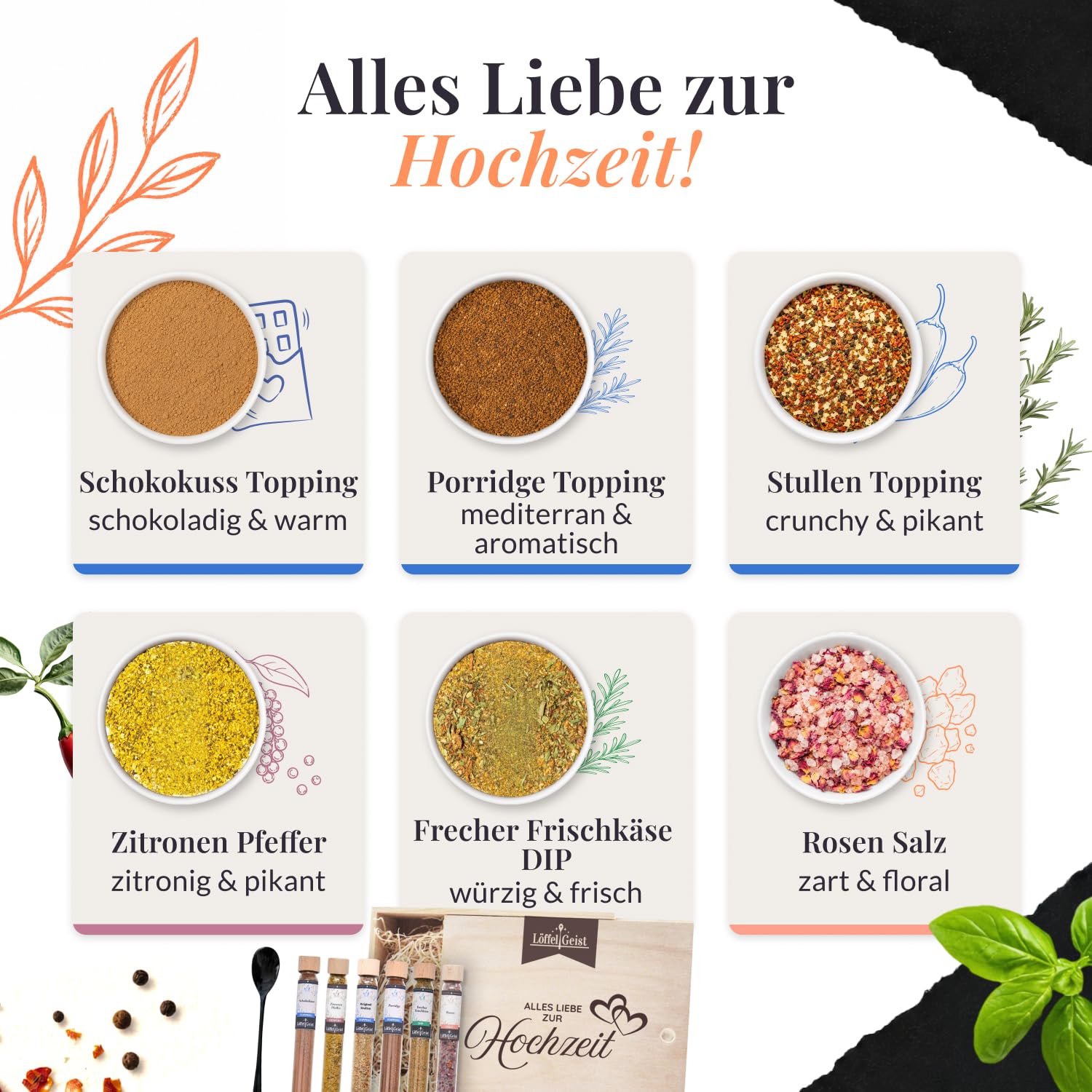 Löffelgeist® Gewürz-Geschenkbox Alles Liebe zur Hochzeit