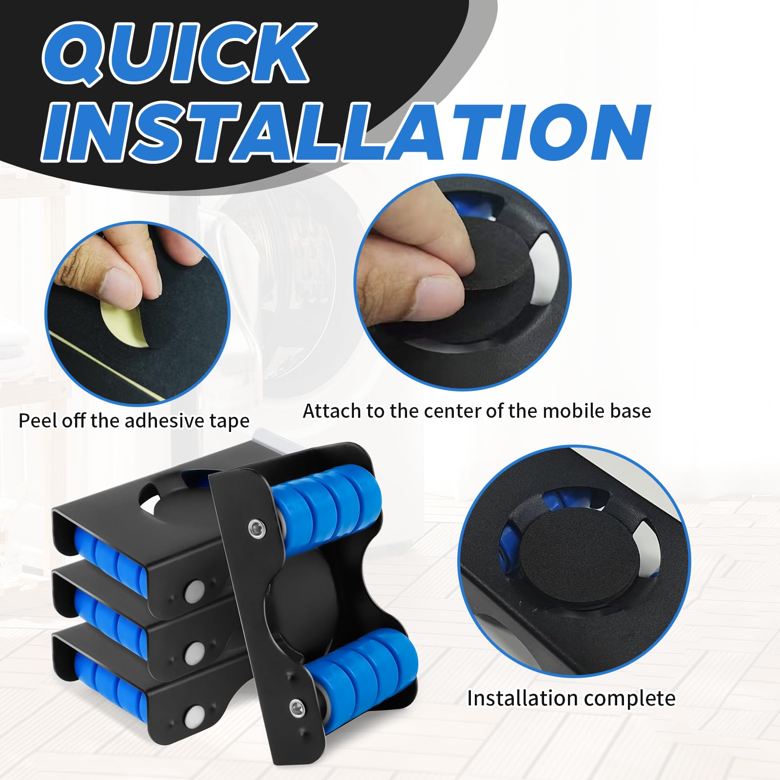 Soporte Móvil para Lavadora con Ruedas de Goma y Frenos, Base Ajustable de Alta Resistencia para Muebles Pesados, Capacidad hasta 700 kg, Elevación Antihumedad, Juego de 4 Unidades – Negro