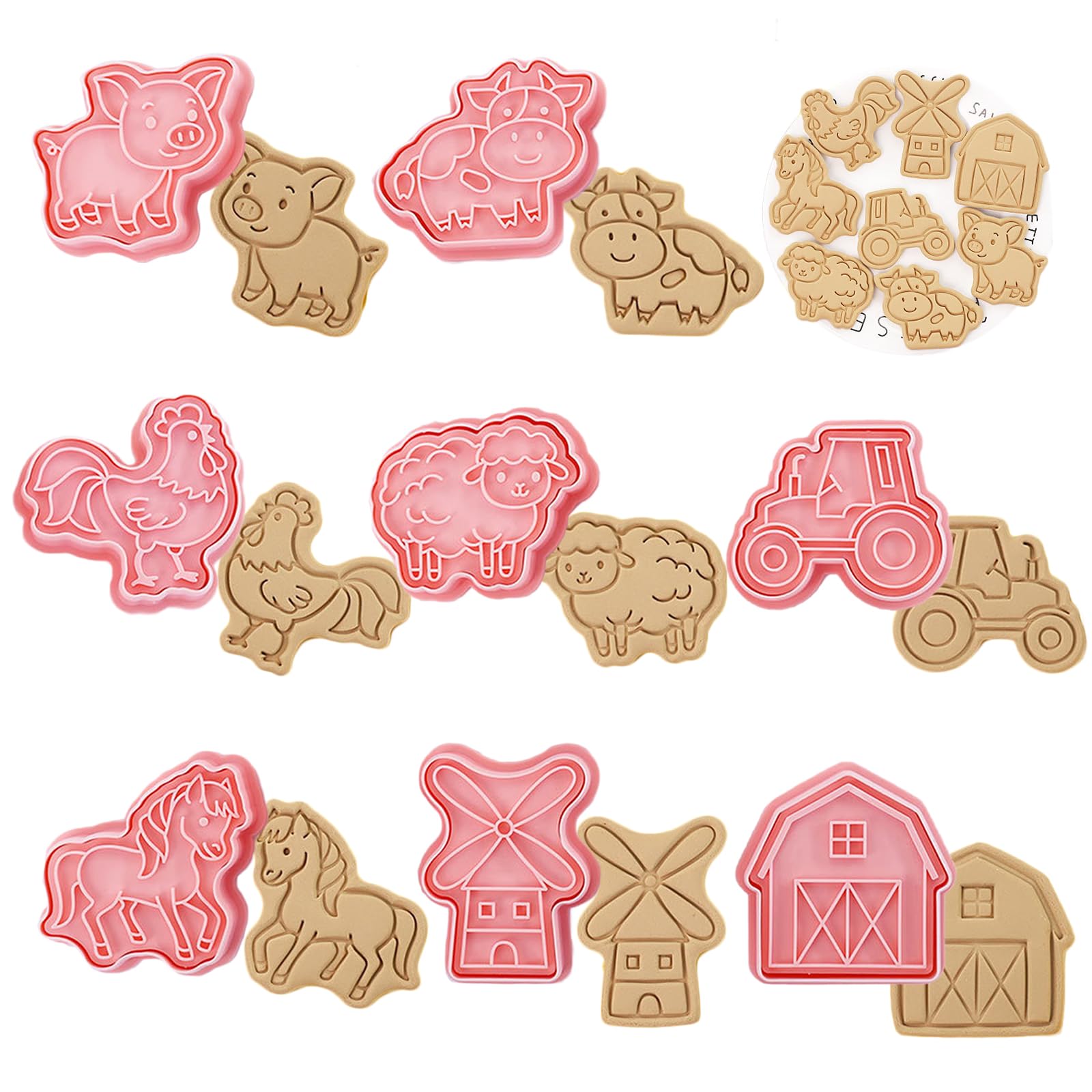 WishesMar Farm Animal Theme Shape Cookie Cutters Set 8 Pieces - 3D Cartoon Biscuit Cookie Cutters Kit Stamp for Baking DIY Fondant Festive Decoration — image 1