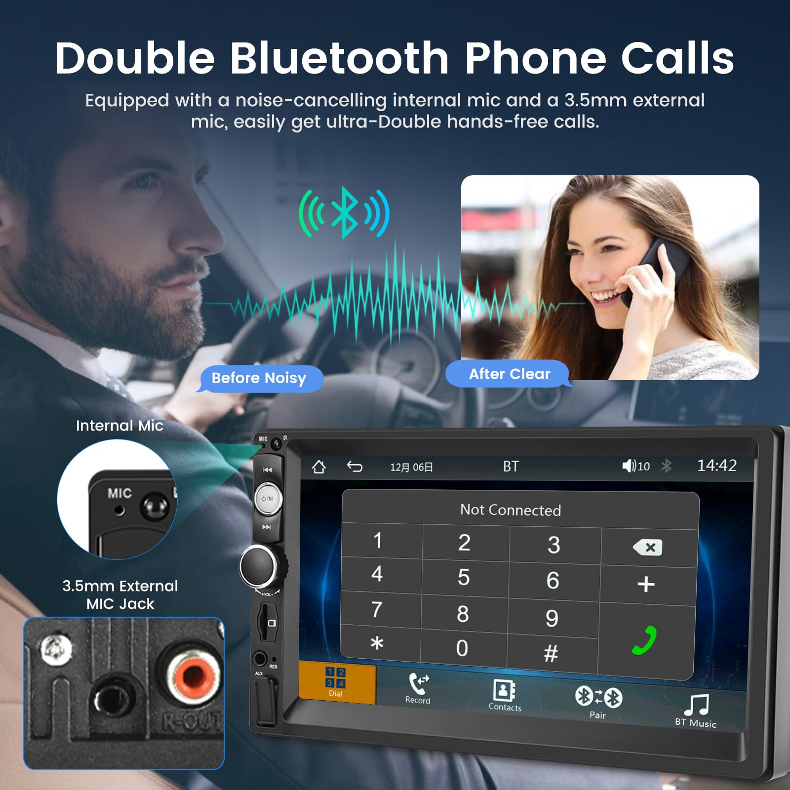 Autoradio 2 Din 7 Pollici NHOPEEW Con Carplay E Android Auto Senza Fili, Mirror Link, Telecamera Di Retro, Controllo Volante
