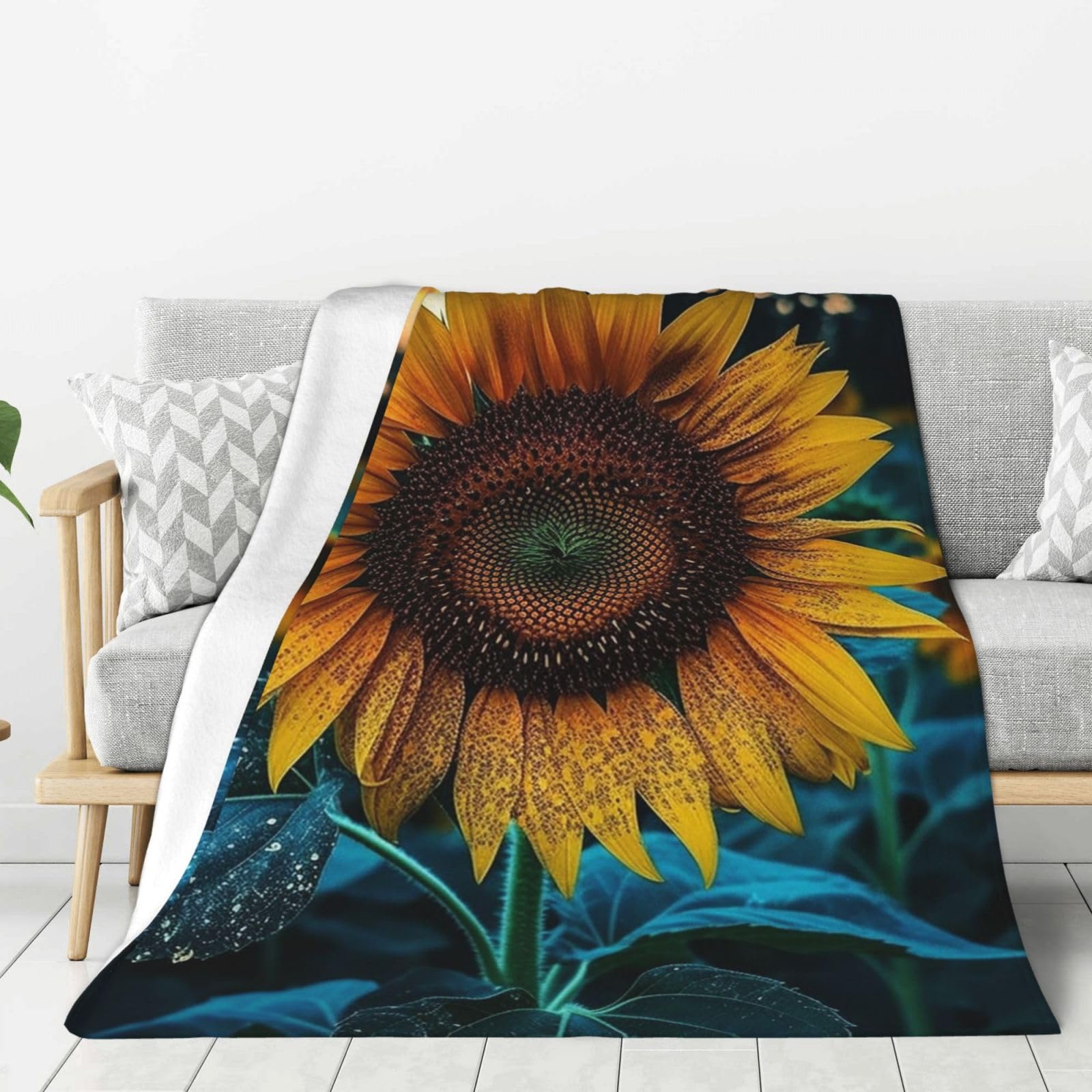 Plaid flanelle tournesol pour vos voyages et soirées canapé
