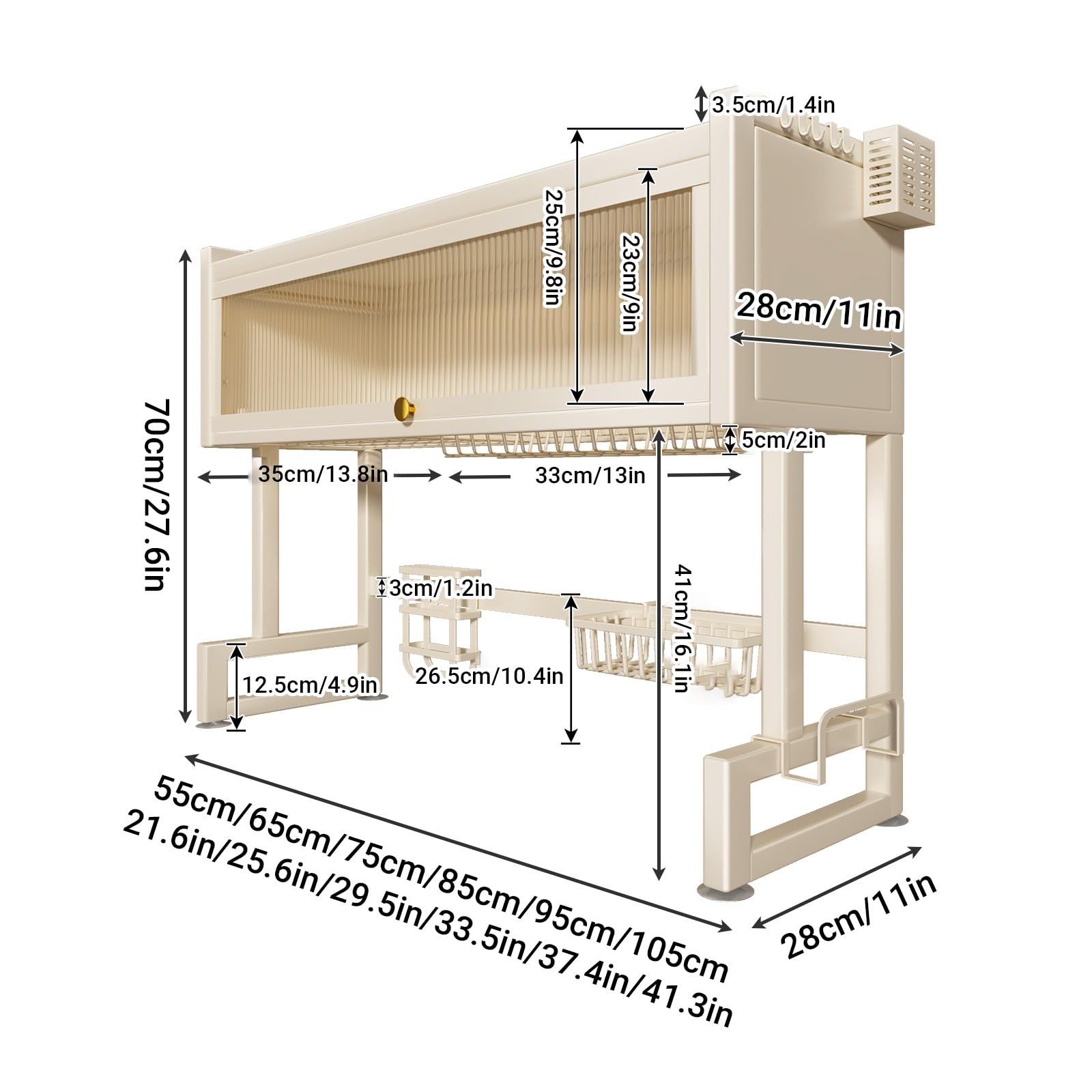 Escurridor de platos sobre el fregadero con puertas abatibles, organizador de fregadero de cocina, encimera, para platos, vasos, cuencos, cubiertos, diseño de ahorro de espacio