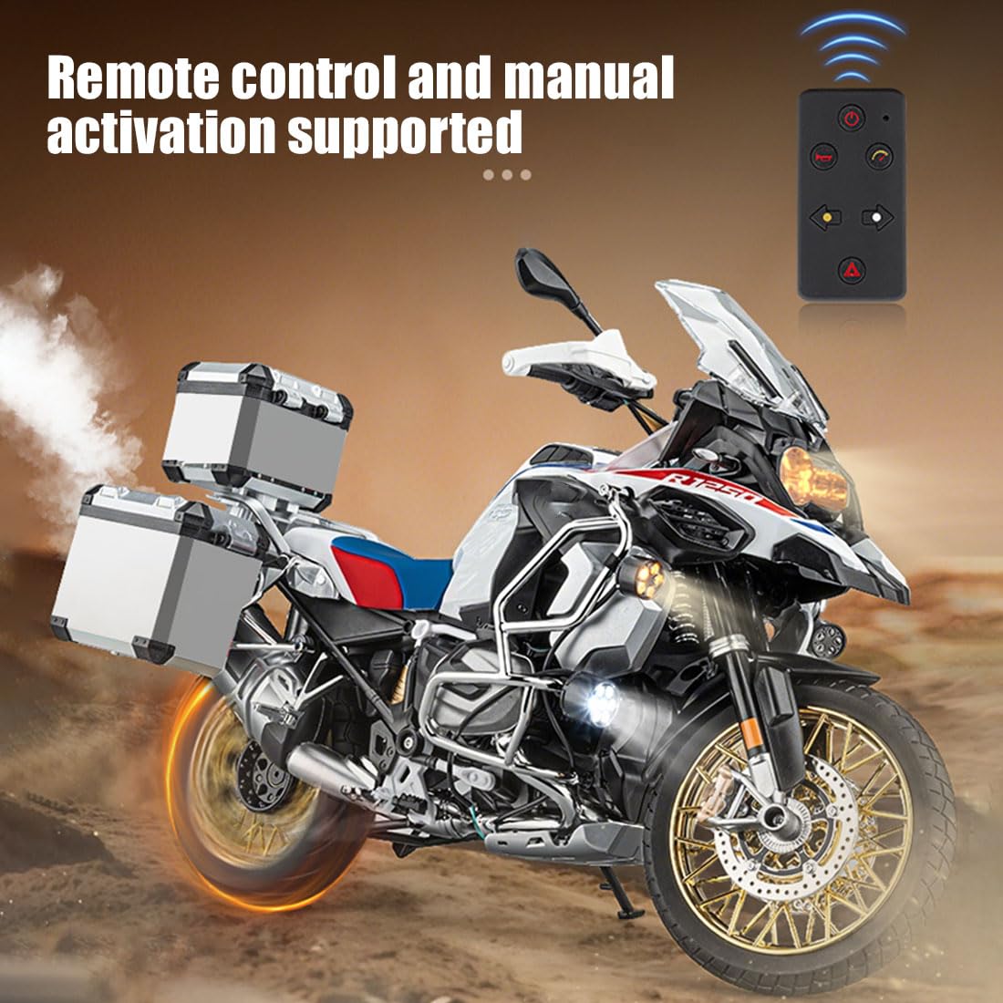 Modèle de moto RC Adventure R1250GS Noir à l'échelle 1/6, moto en alliage 1:6 avec son, lumière et pulvérisation, kits de modèles de moto à l'échelle 1/6 pour collectionneurs