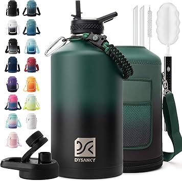 1 Gallon Water Bottle Insulated | Thickened Stainless Steel Vacuum Metal Water Jug | Portable Sports Large for Gym and Hiking with Straw, Carrier Bag, Handle Strap | BPA-Free 128 oz