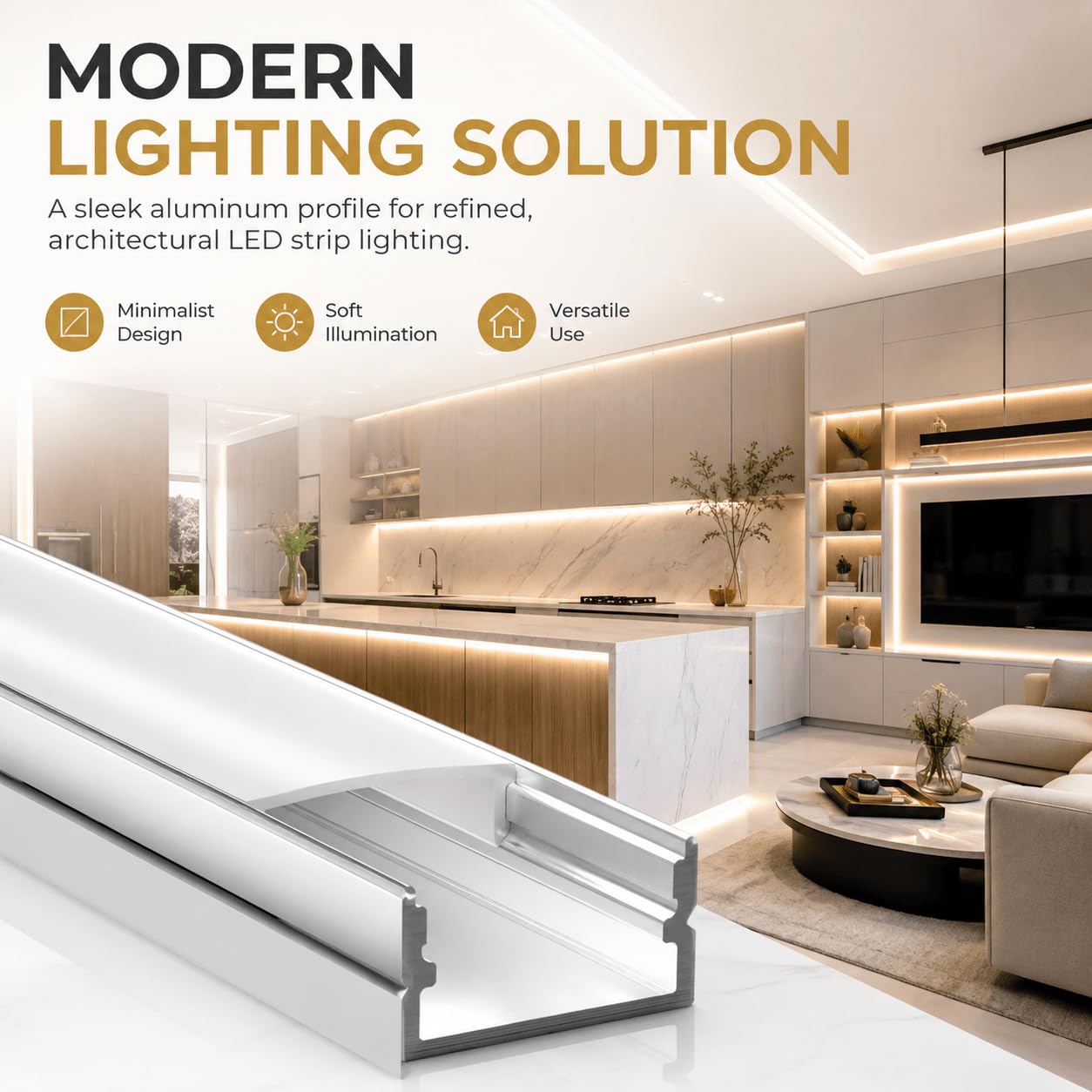 Striscia luminosa LED in alluminio a forma di U, 2 metri x 5 pezzi, bianca, ideale per la decorazione domestica, con chiodi, pannello da appendere, viti e tubo espansivo