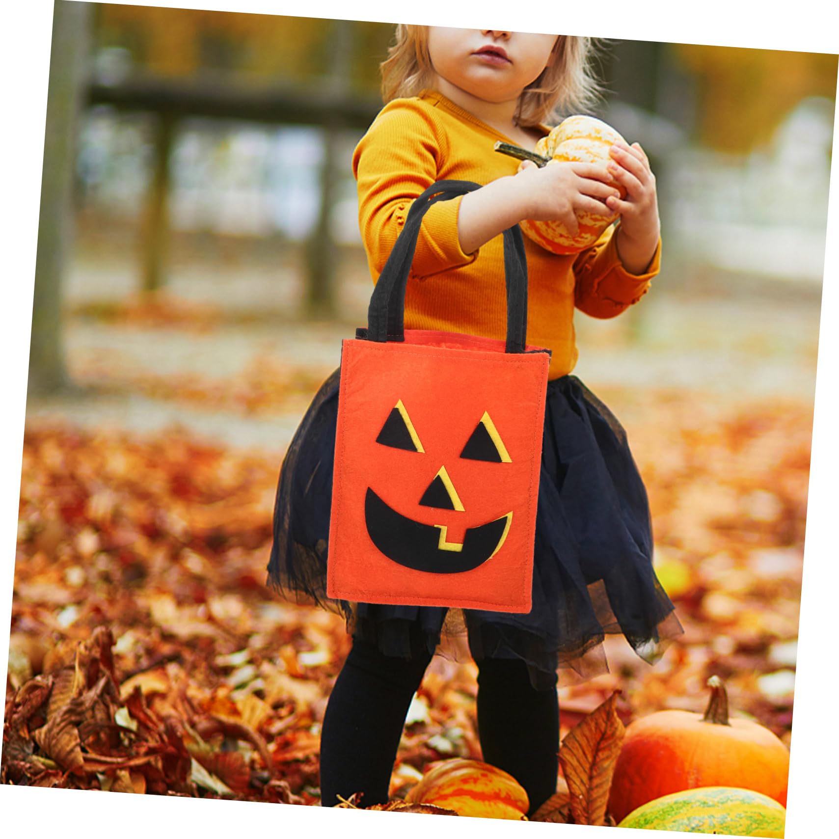 minkissy 7stücke Lustiger Halloween Süßigkeitenbeutel Orangefarbener Non-woven Kürbisbeutel Für Sammeln Von Süßigkeiten Und Snacks