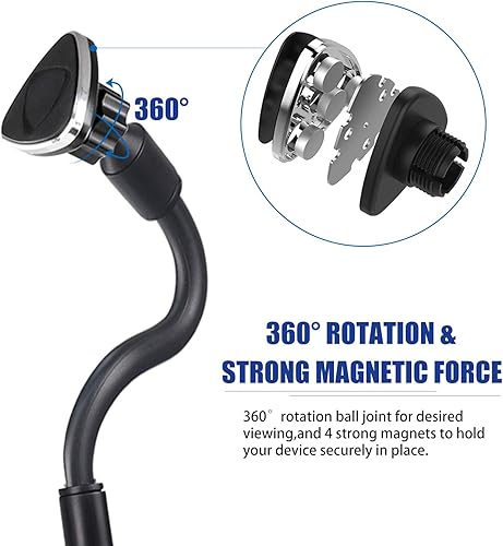 Miniatura 5 de Soporte magnético doble para teléfono de automóvil, cuello de cisne para parabrisas de camión y tablero con estabilizador de 3 M, soporte de