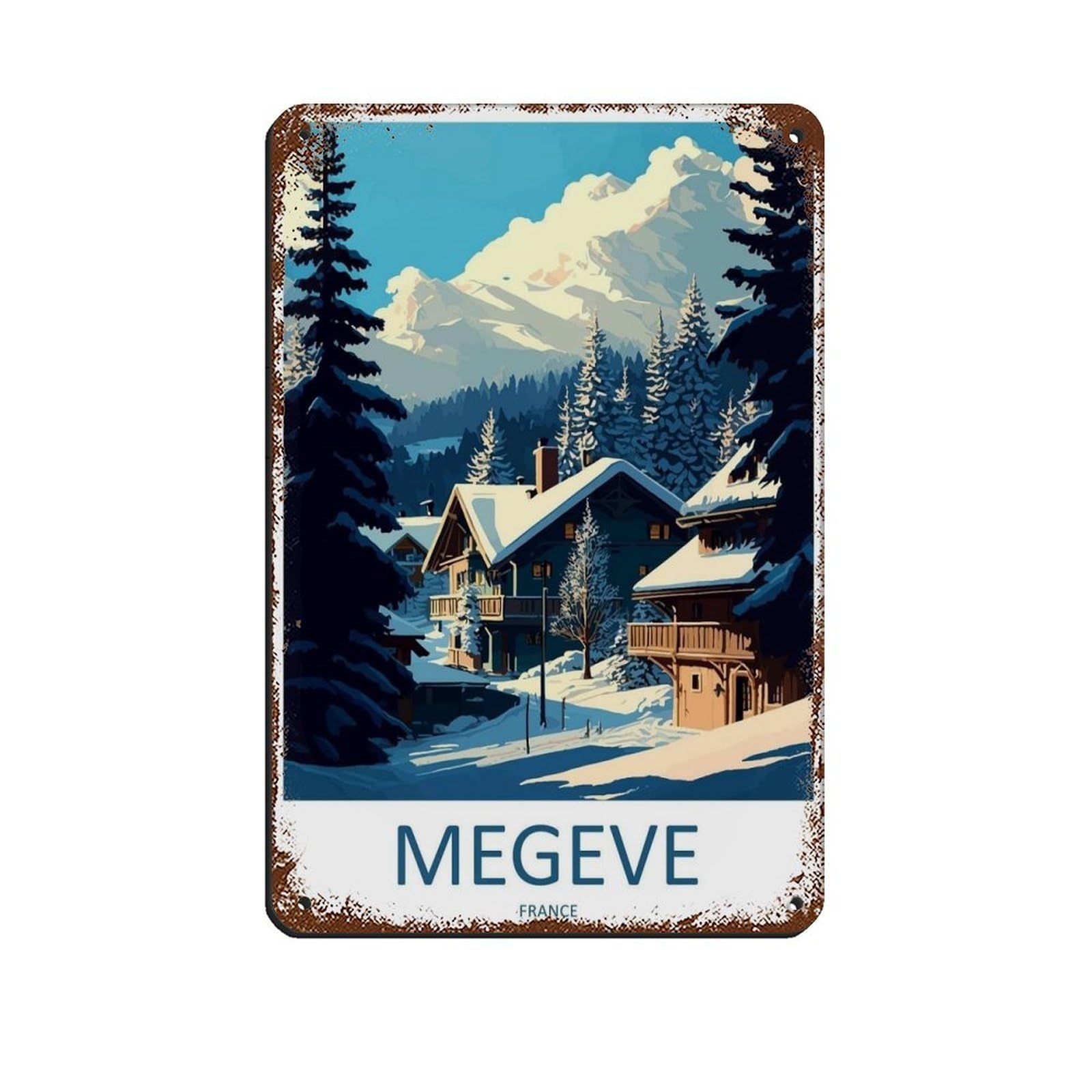 Megeve Travel Art Ski Art Lover Gift (85) Retro Poster Metal Tin Sign Chic Art Retro Iron Painting Bar People Cave Cafe Family Garage Poster Wall Decoration 8x12inch(20x30cm)