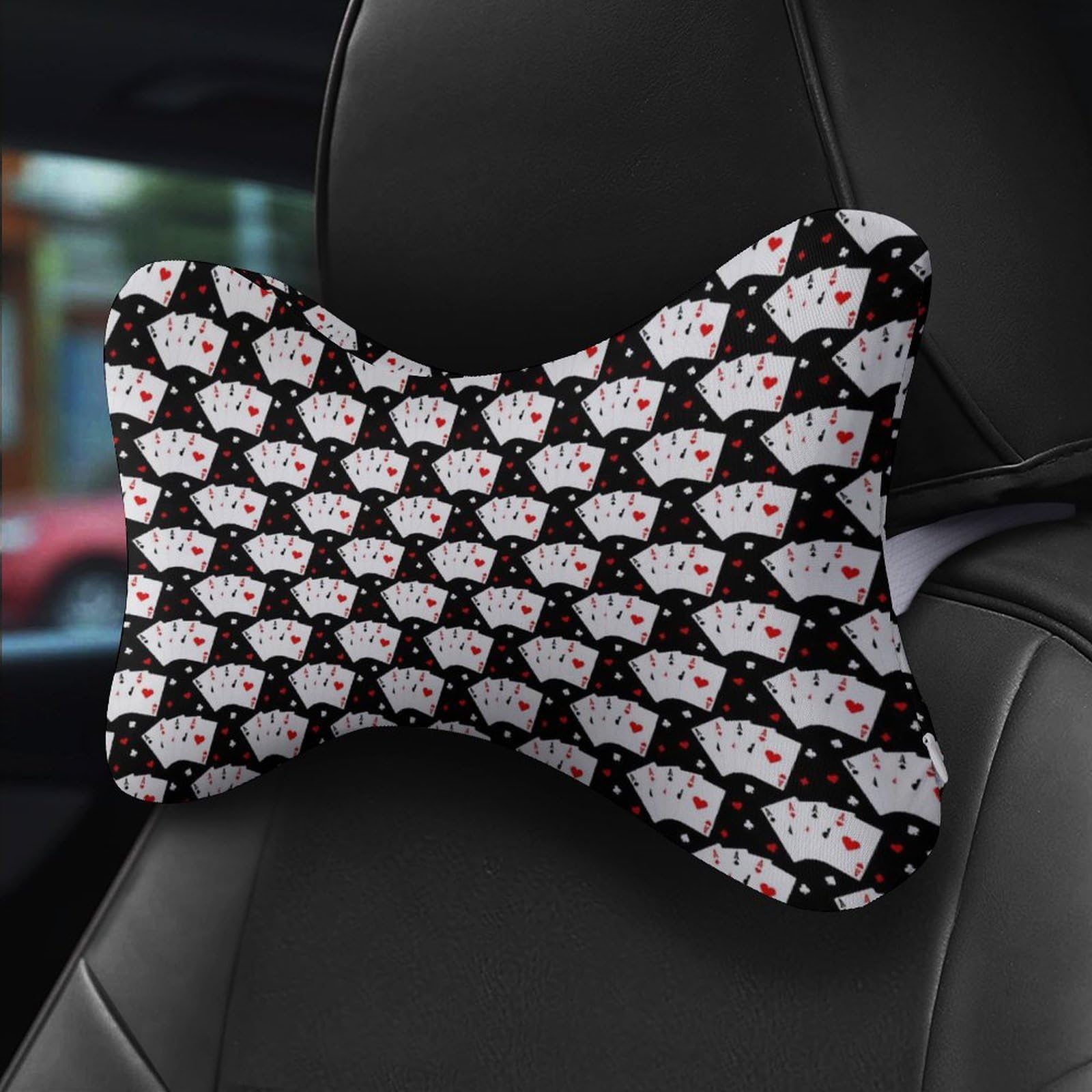 SMAZDFXX Playing Poker Card Suit Car Neck Pillow Set of 2 Car Seat Head Support Cushion Bone Pillows with Elastic Strap