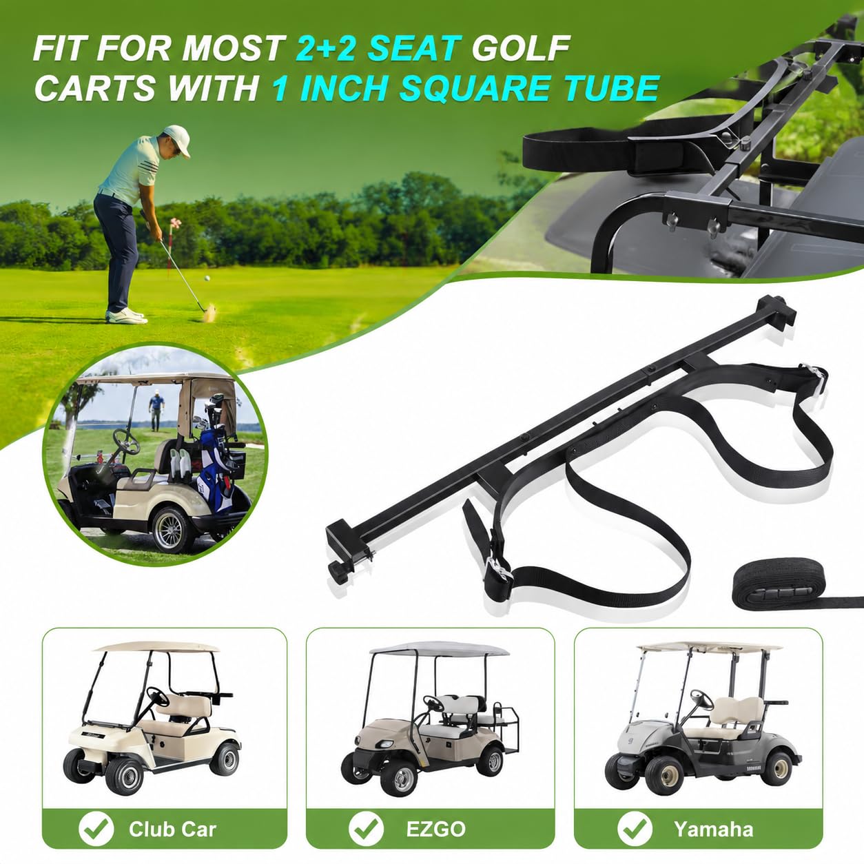 10L0L Uniwersalny regulowany uchwyt na torbę do wózka golfowego, mocowanie kompatybilne z Yamaha, samochodem klubowym, tylnym siedzeniem wózka golfowego EZGO