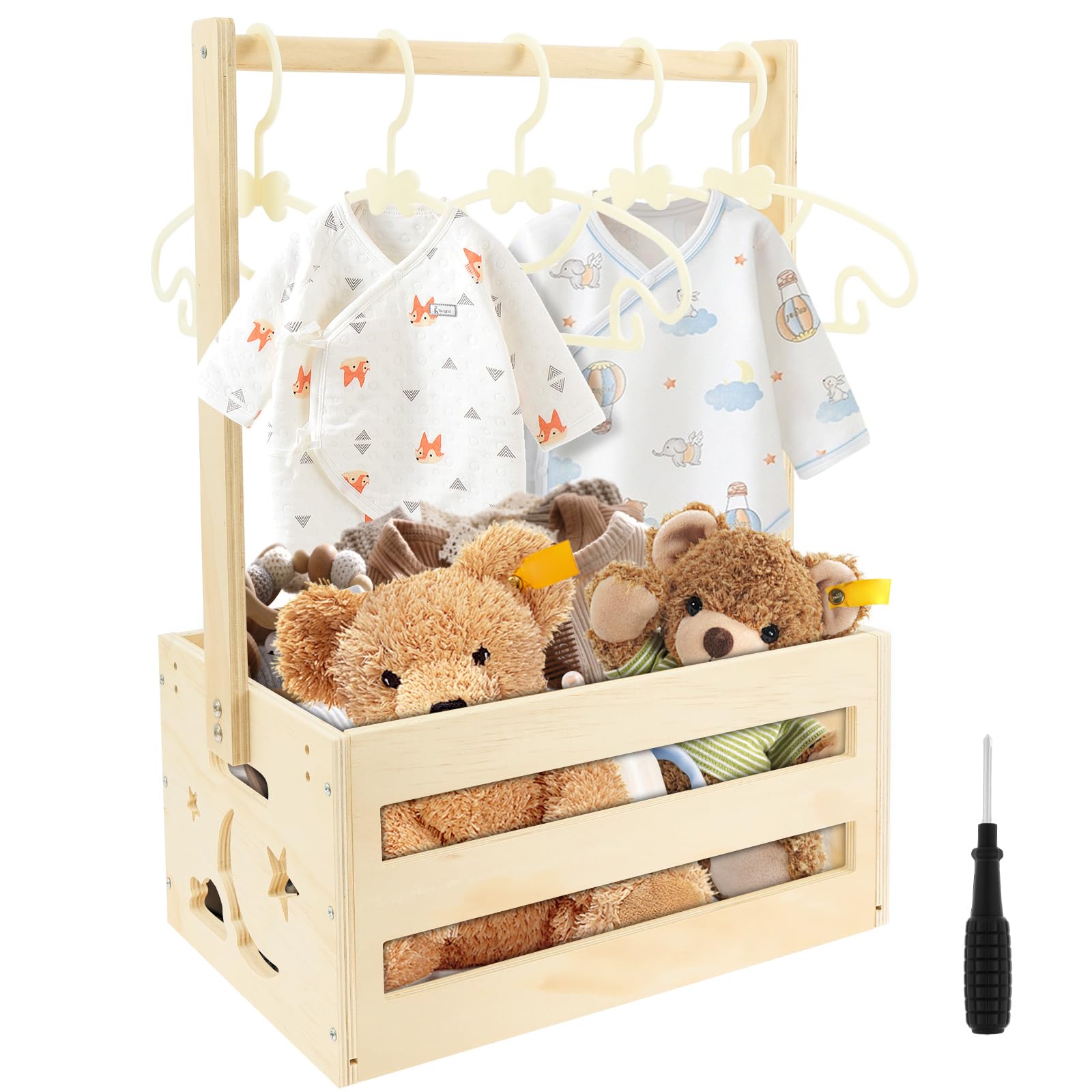 Cesto Regalo In Legno Per Neonato, Con Ruote E Manico, A Forma Di Coniglio, Da Personalizzare Per Baby Shower - 5