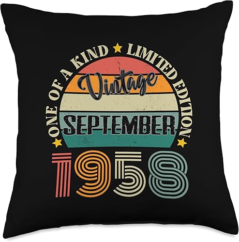 Vintage Birthday Retro Limited Edition Retro Gifts 66 Year Old Vintage September 1958 66th Birthday Retro Throw Pillow, 18x18, Multicolor
