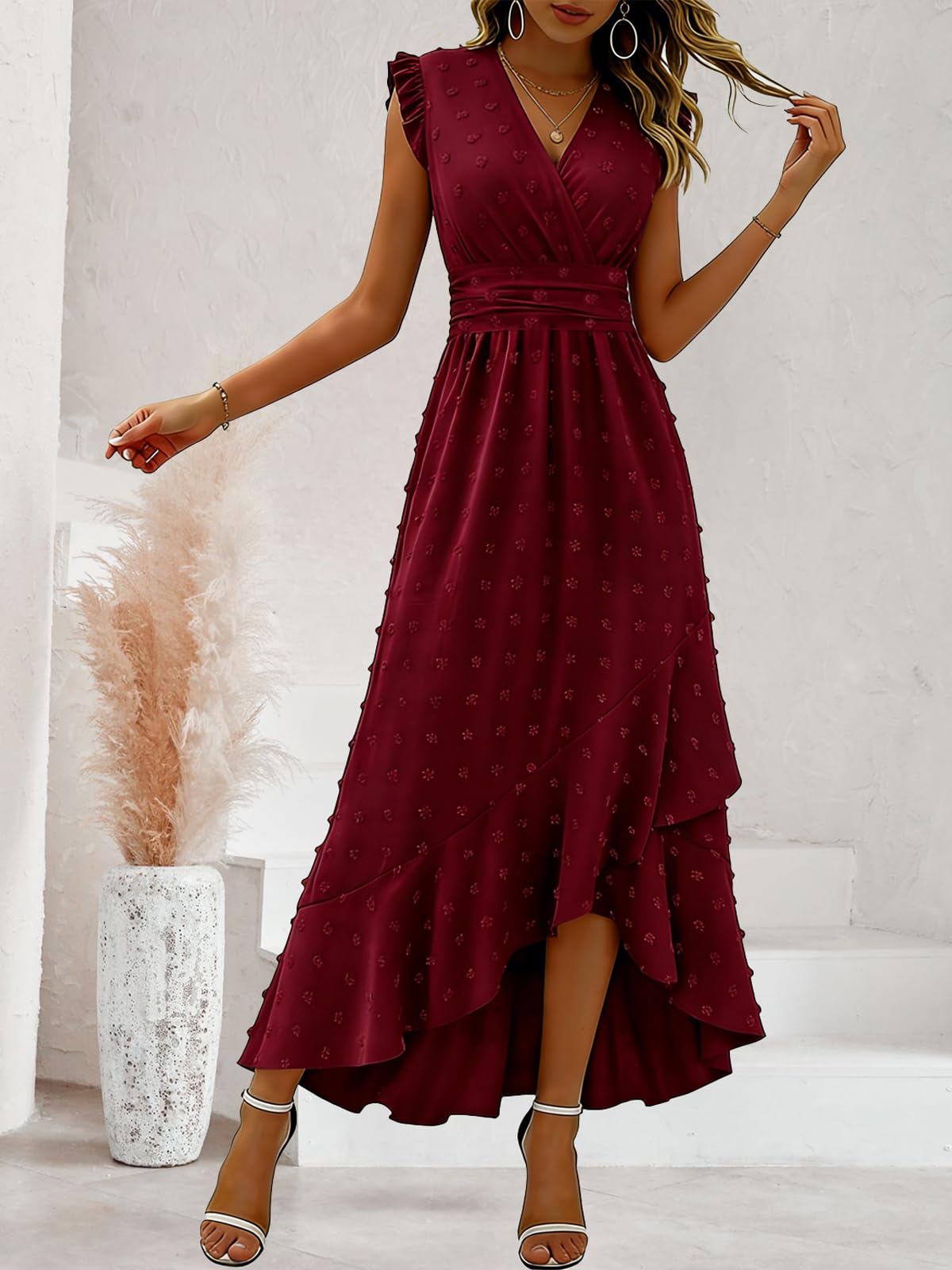 Sommerkleid Damen Elegant Kleid Kurze Ärmel V-Ausschnitt Casual Kleider A-Linie Blumenmuster Minikleid Freizeitkleider Sommer Kleid Partykleid