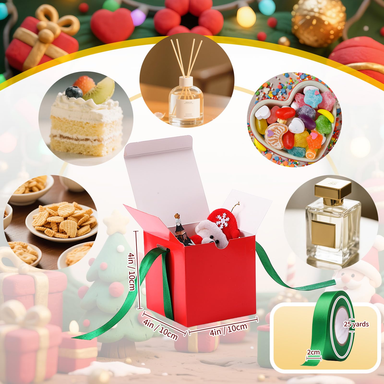 Dispowreath Lot de 48 petites boîtes cadeaux de Noël avec couvercle et ruban pour emballage cadeau, décorations de mariage, vacances, fête d'anniversaire (classique) 10,2 x 10,2 x 10,2 cm