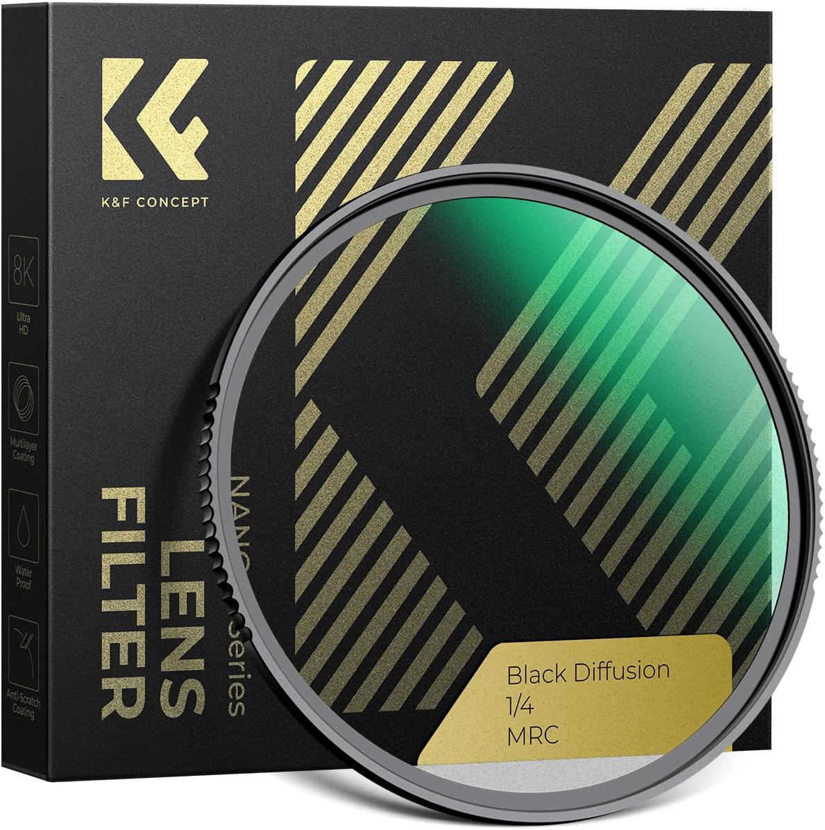 K&F CONCEPT 49mm Black Diffusion 1/4 Filter Soft Glow Diffuser Cine Effect Lens Filters Wateproof (Nano-X Series)