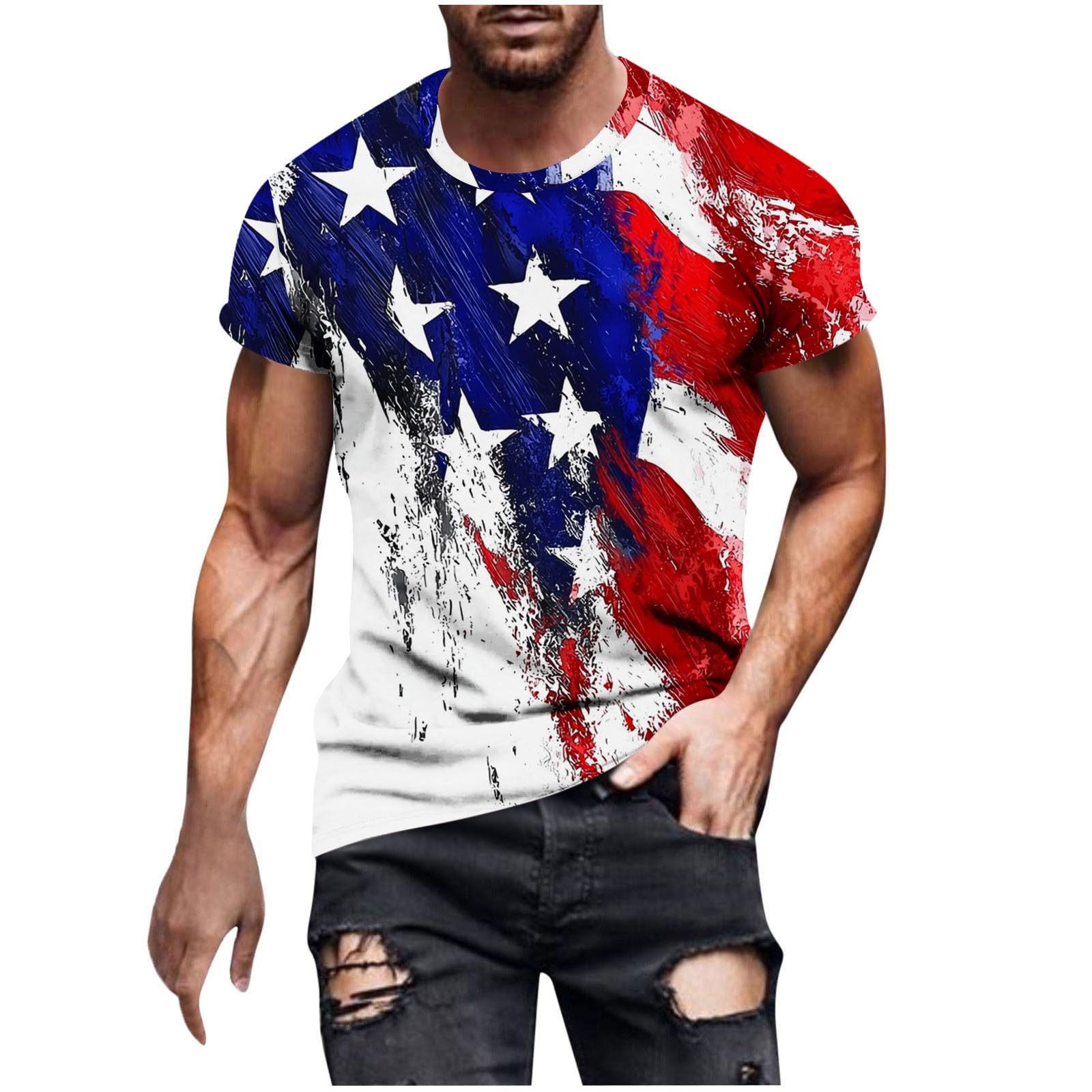 Mens 4th of July T-Shirts American Flag Graphic Independence Day Patriotic Shirts Big and Tall Short Sleeve Tees Tops A#15 White XX-Large