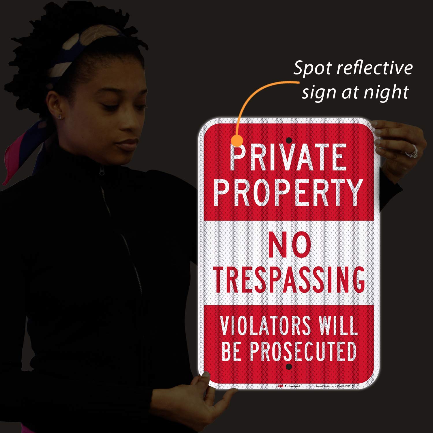 SmartSign Panneau « Private Property - No Trespassing, Violators Prosecuted » en aluminium réfléchissant de haute intensité de 3 m
