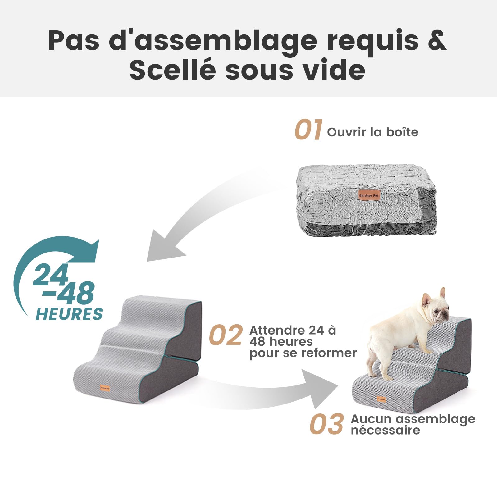 Gardner Pet Escaliers pour Chiens 2 en 1 3 Marches Éponge Haute Densité 35cm 42cm Antidérapant Gris