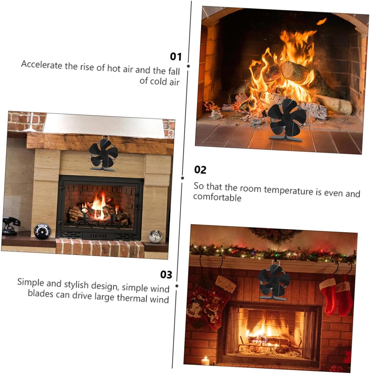 jojofuny Mini 5-blade Thermal Stove Fan Aluminum Heat Powered Fireplace Fan Low Noise Silent for Wood Stove and Indoor Heating