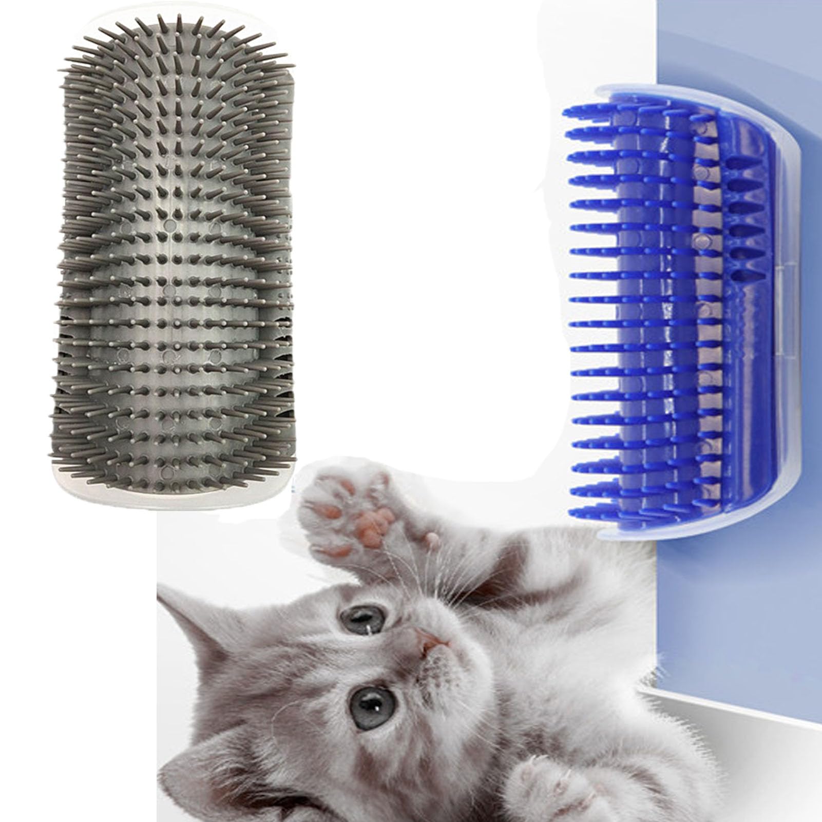2 peines suaves para gatos con bolsa de hierba gatera, rascador de esquina de pared, peines de masaje suaves para gatos de pelo corto y largo, cepillo de juguete para gatos de interior