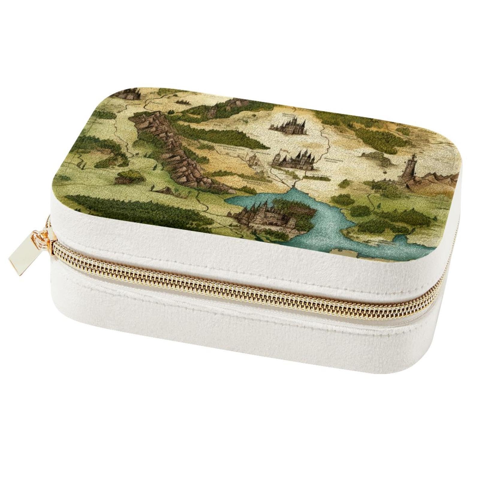 Boîte à bijoux spacieuse et élégante avec motif carte du monde pour femme et fille