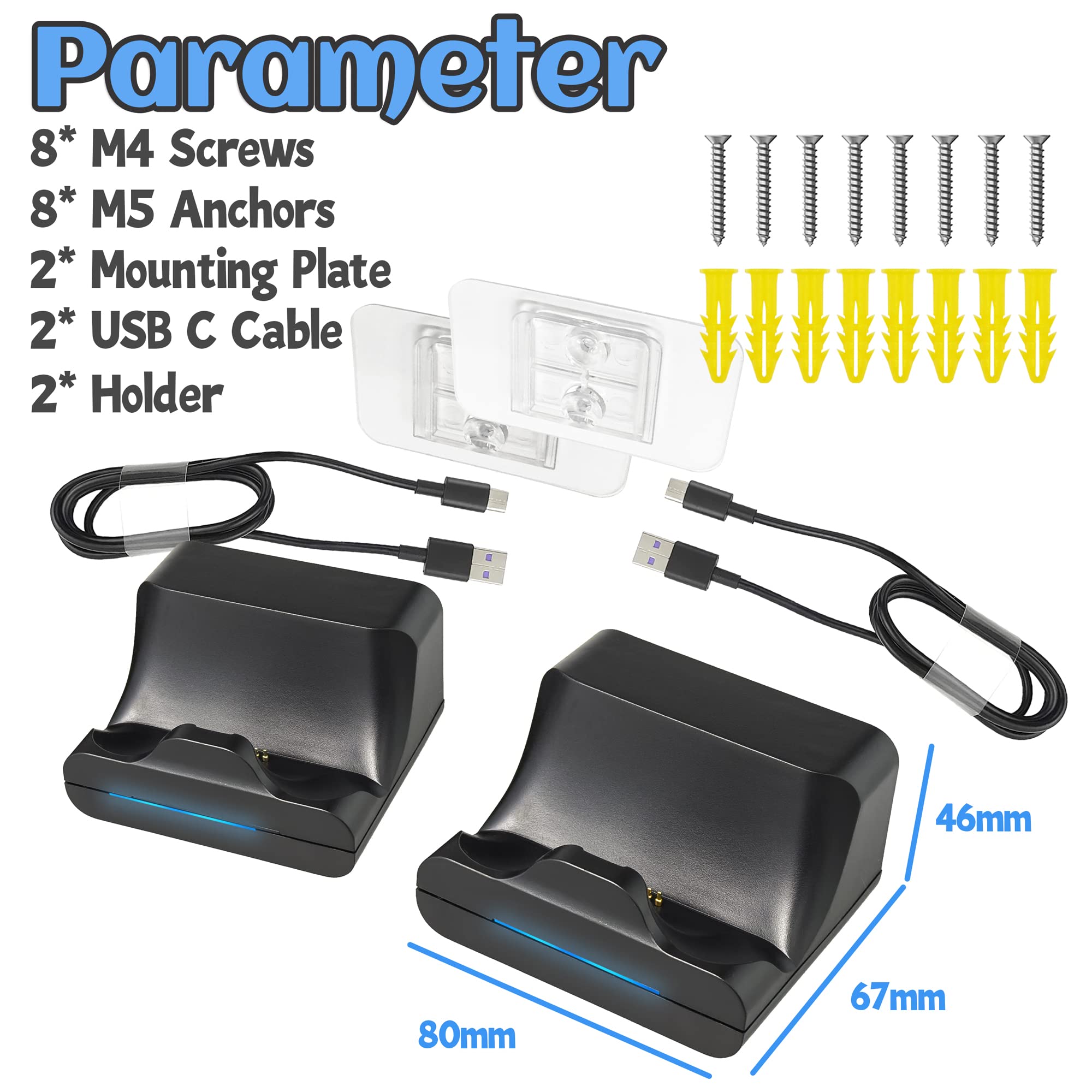 sciuU [2 Stück] Ladestation kompatibel mit PS5 DualSense Controller, Wandhalterung Ladestation und Ladekabel 1 m USB Type-C Kabel, Ladekabel Halterung mit LED-Indikator für PlayStation 5 Gamepad