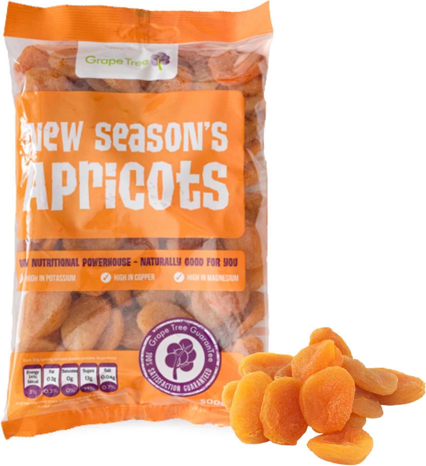 Grape Tree (1kg) New Season Dried Apricot. Sweet and Chewy Dried Fruit Snacks, Perfect for Vegan and Healthy Snacking, High In Fibre, Low in Fat. Ideal Lunchbox Snacking. No Added Sugar.