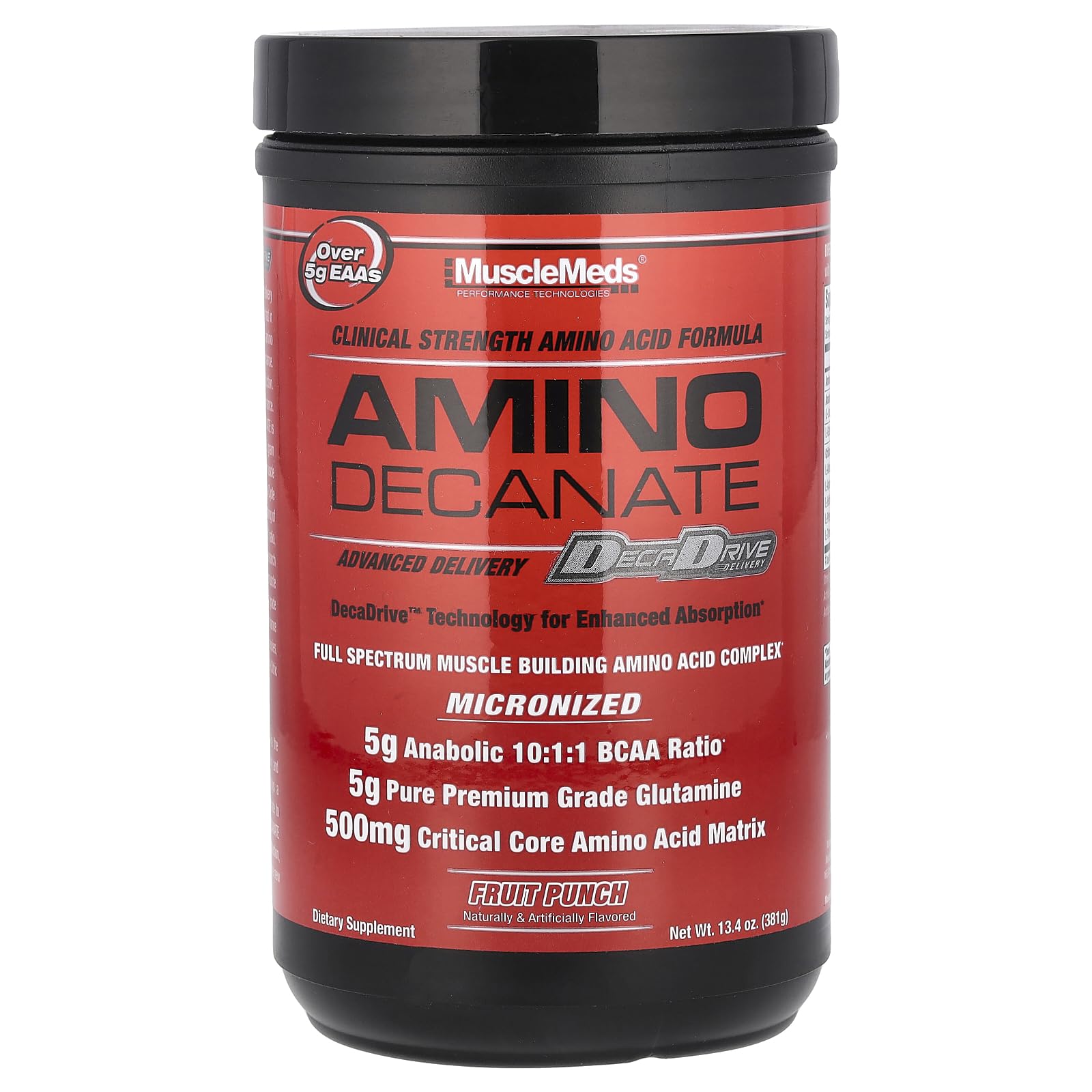MuscleMeds Amino DECANATE, Intra, Post Workout Drink, Full Spectrum Amino Acid Complex, Leucine, Muscle Recovery, 30 Servings (Fruit Punch)