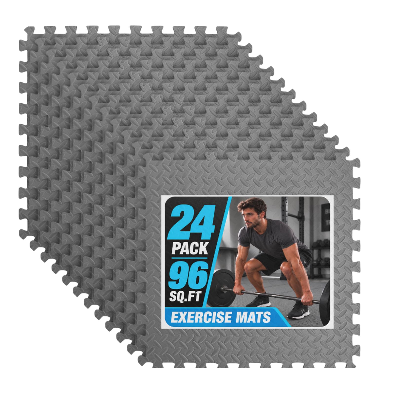 Art3d EVA Puzzle Exercise Mats, 24"x24", 1/2" Thick,24-Pack,Grey