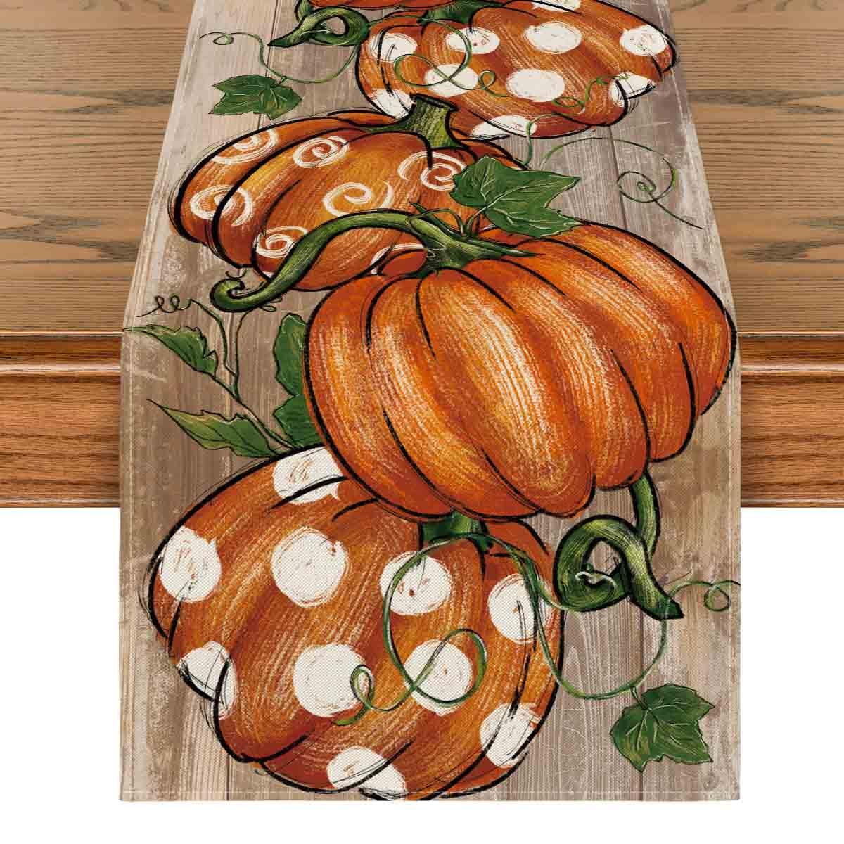 Artoid ModePolka Dot Pumpkins Vine Fall Table Runner, Seasonal Autumn Thanksgiving Kitchen Dining Table Decoration for Home Party Decor 13x120 Inch