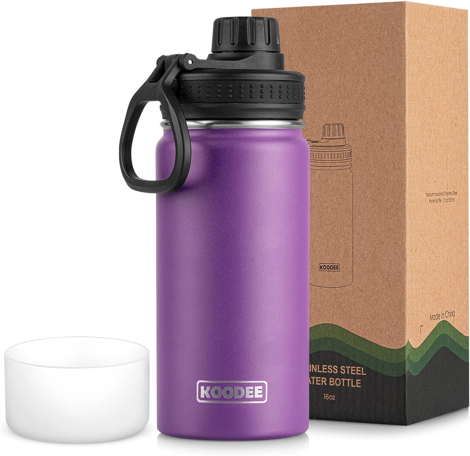 koodee Kids Water Bottle-16 oz Stainless Steel Double Wall Vacuum Insulated Water Bottle for School, Reusable Wide Mouth Sports Water Flask with