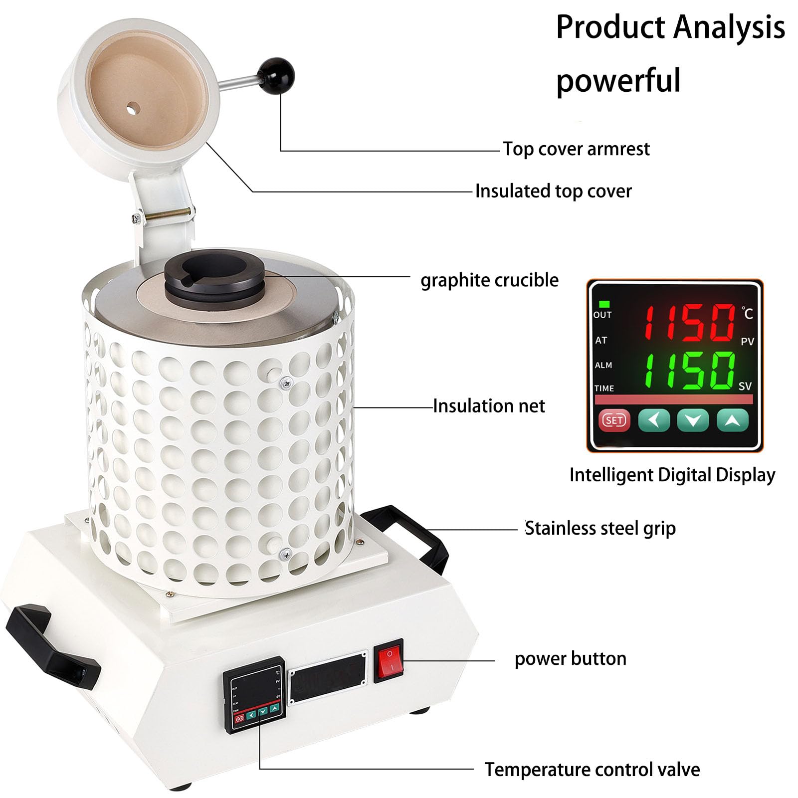 220v,1KG,YXINHONGYUE Piec do topienia biżuterii odporny na wysoką temperaturę z rękawicami żaroodpornymi ulepszony o 1 kg-3 kg cyfrowy piec elektryczny do topienia złota