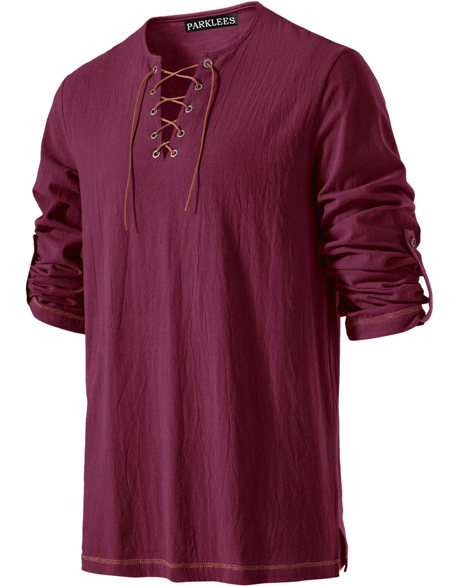 PARKLEES Men's Medieval Viking Pirate Costume Vintage Renaissance Halloween Shirts Burgundy Large - Image 2