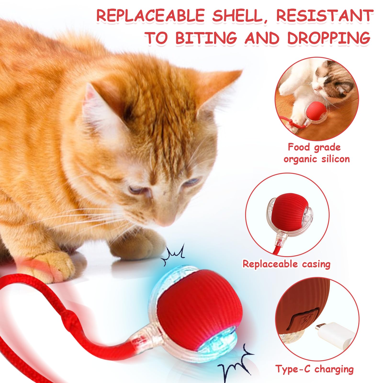 Elektrischer Katzenball Mit LED - 2x Spielbälle Mit Plüschhülle USB-C Ladbar