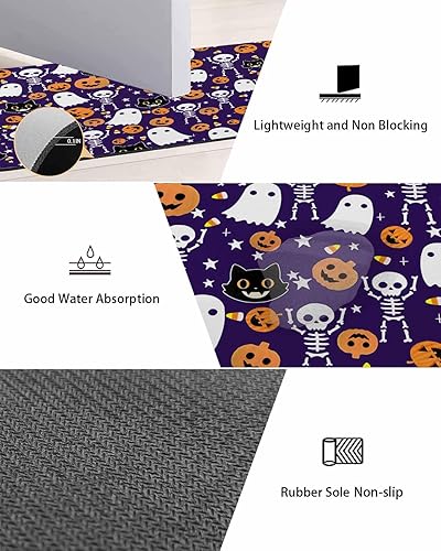 Miniatura 3 de Tapete de baño de Halloween para bañera, antideslizante, de secado rápido y absorbente, tierra de diatomeas, fregadero, dormitorio, cocina, lavable,