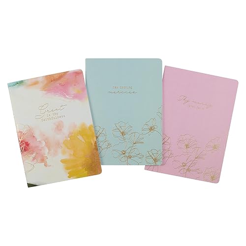 Christian Art Gifts Slim Scripture Notebooks for Women, Great Is Thy Faithfulness - Inspirational Bible Verse Variety, Set/3 Large