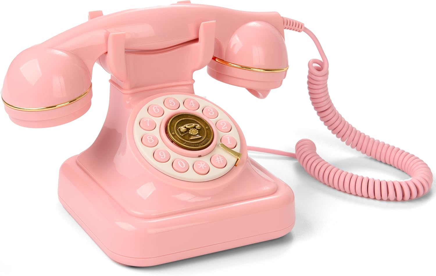 Retro Old Corded Landline Telephone, Vintage Fashioned 1960's Dial Button Wired Desk Phone, with Redial Function for School Home Office Vintage Hotel (Pink)