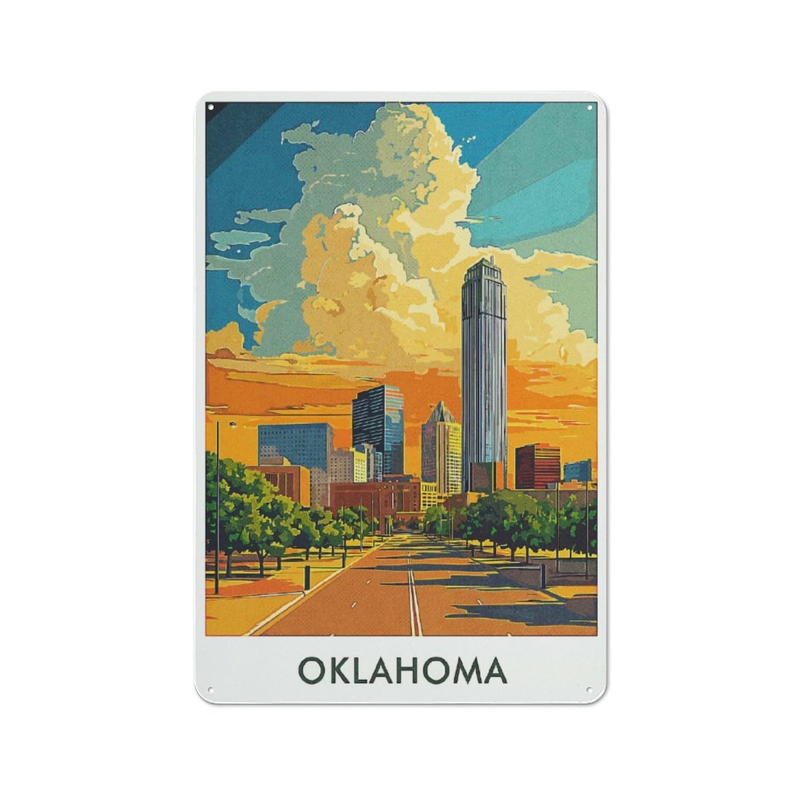 Junmoney Style-6 Cottage Style Oklahoma City Skyline Decorative Tin Sign 30X20cm, Rustic Kitchen Decor For Kitchen, Cottage, Porch Or Garden Room